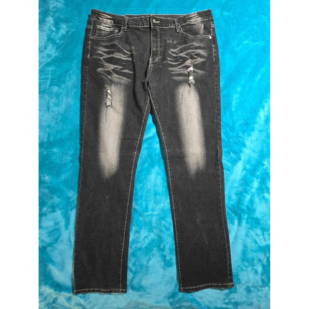 Men's Distressed Skinny Washed Black Jeans Size 40x30